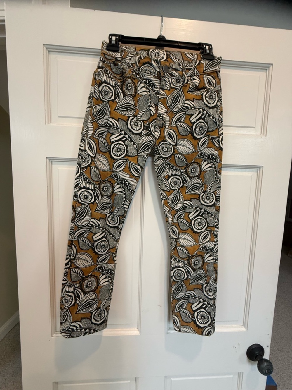 LOFT Mustard Yellow Floral Leaf Print Slim Pants